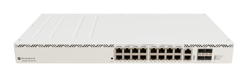 MikroTik CRS320-8P-8B-4S+RM 802.3bt PoE++, 8× af/at + 8× bt, 4× 10G SFP+, 600W PoE++ Switch