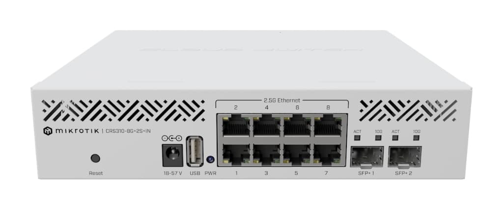 MikroTik CRS310-8G+2S+IN 8× 2.5 GbE erişim + 2× SFP+ (1G/2.5G/10G) Switch