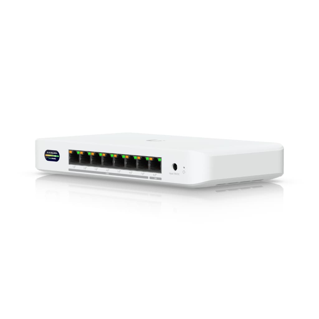 UBNT UniFi Device Bridge Switch (UDB-Switch) – WiFi 7 Uplink’li 10GbE + 2.5GbE 8 Port PoE+ Switch | 0.96” LCM, 6 GHz Ready