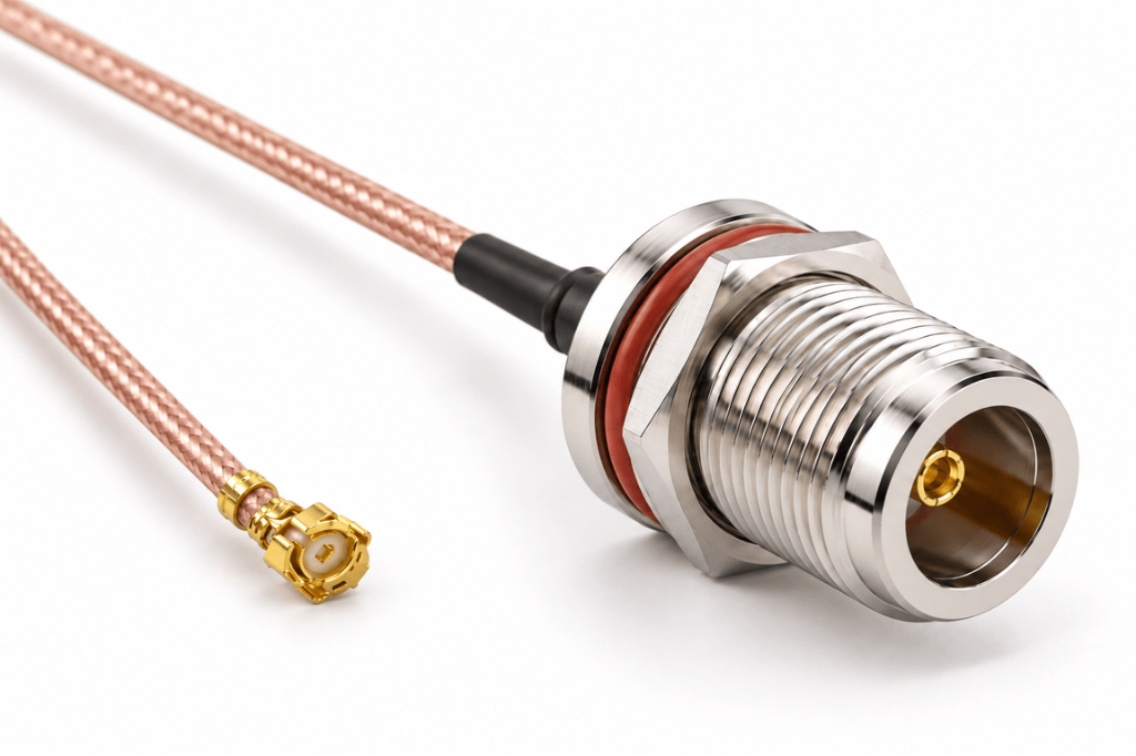 wifiAnten n-female-to-ufl-30 30 cm RG316 N-Female to U.FL Pigtail Kablo | 50 Ohm DC–6 GHz RF Koaksiyel Kablo - görsel 1