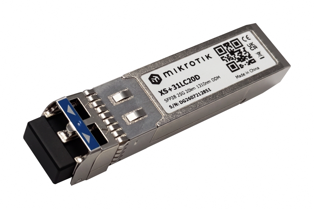 Mikrotik XS+31LC20D MikroTik XS+31LC20D | 1G/10G/25G SFP28 Single-Mode Fiber Modül, 20 km, LC